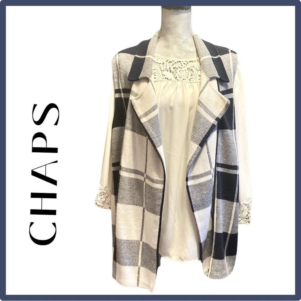 CHAPS Knit Asymmetrical Zip Sleeveless Plaid Vest Size 1X